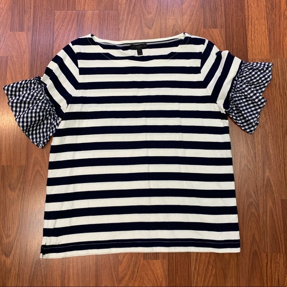 J. Crew Tops - J.Crew Striped Polka Dot Sleeve Mixed Media Top
